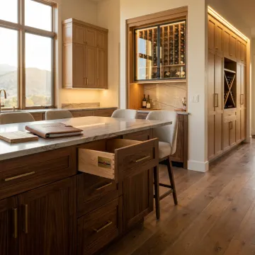 Custom Denver second home kitchen and bar cabinetry