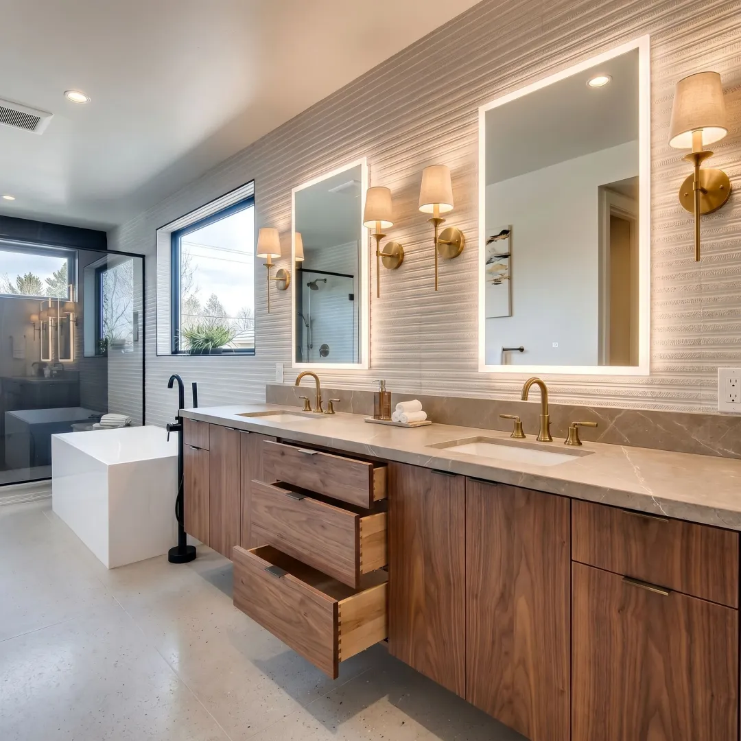 Custom double sink bathroom vanity