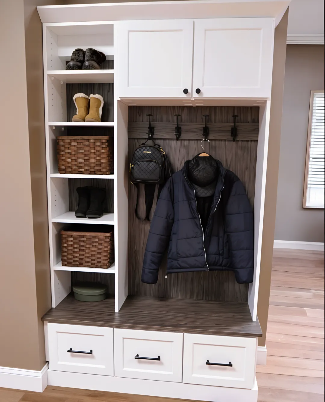 Custom mudroom hat and glove storage