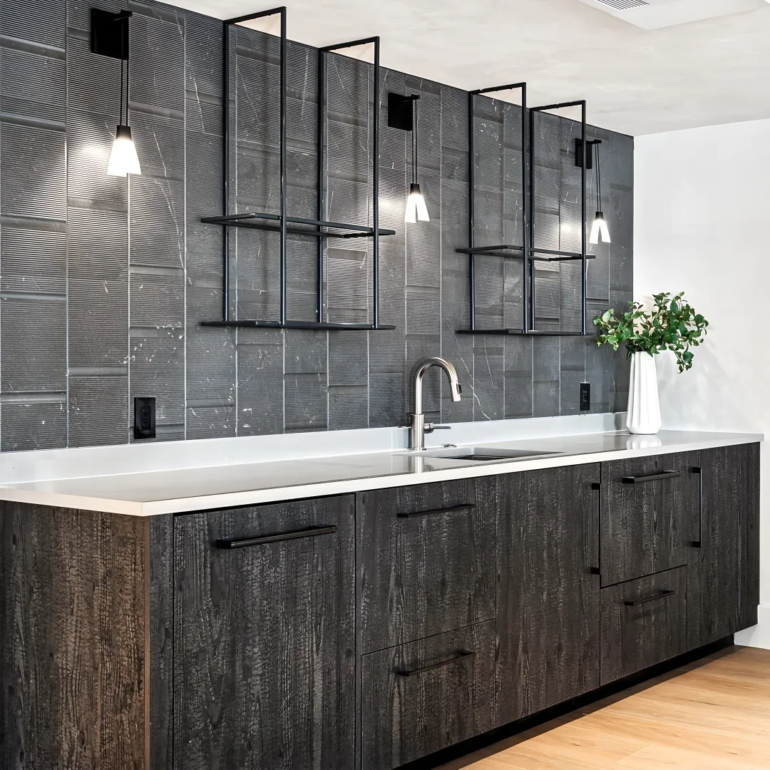 Custom home bar cabinetry with wine storage