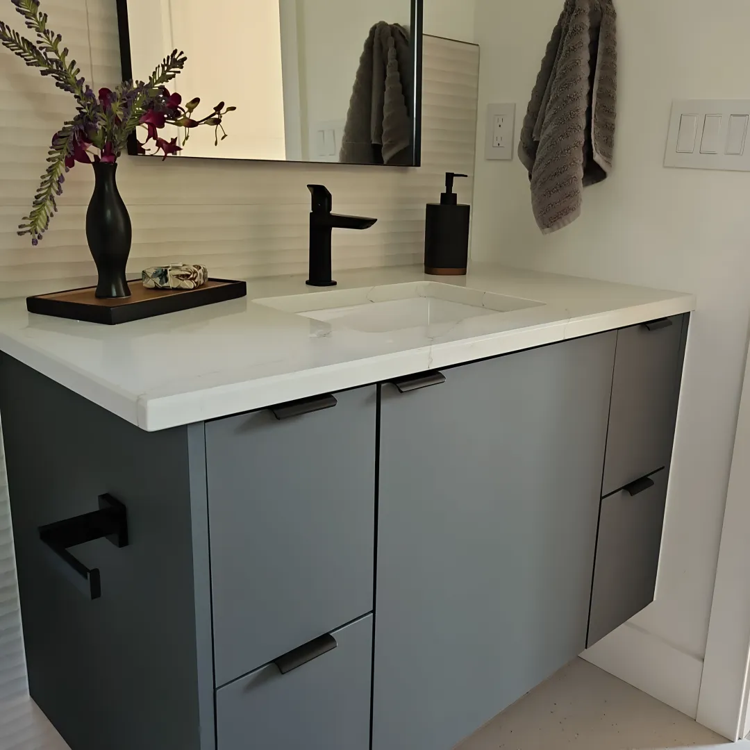 Custom bathroom vanity top with cabinetry