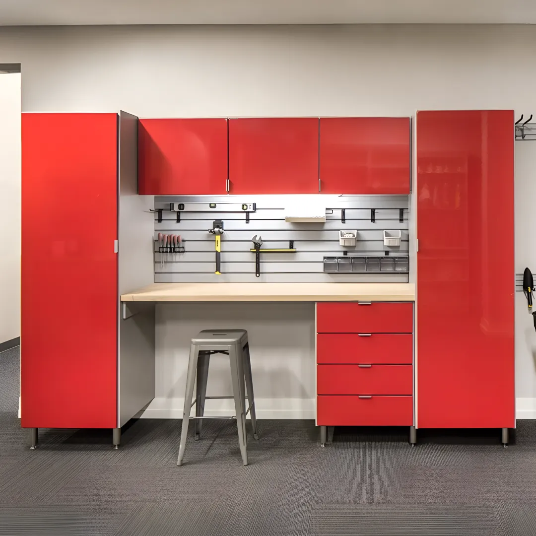 Custom garage storage cabinets and workbench