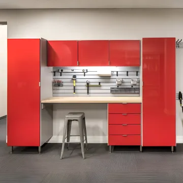 Custom garage storage cabinets and workbench
