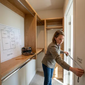 Designer reviewing a custom walk-in closet plan