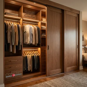 Custom sliding closet doors with built-in storage