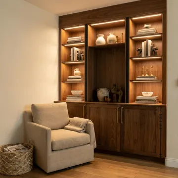 Custom corner cabinets in a stylish living room
