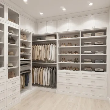 Custom walk-in closet with organized storage