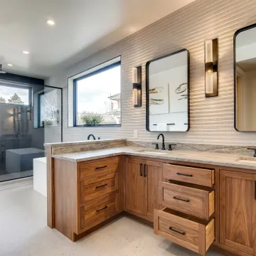 Custom corner bathroom vanity with sink