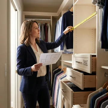 Designer reviewing custom walk-in closet plans