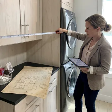Designer planning a custom laundry room remodel