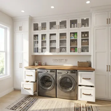 Custom remodeled laundry room with cabinets