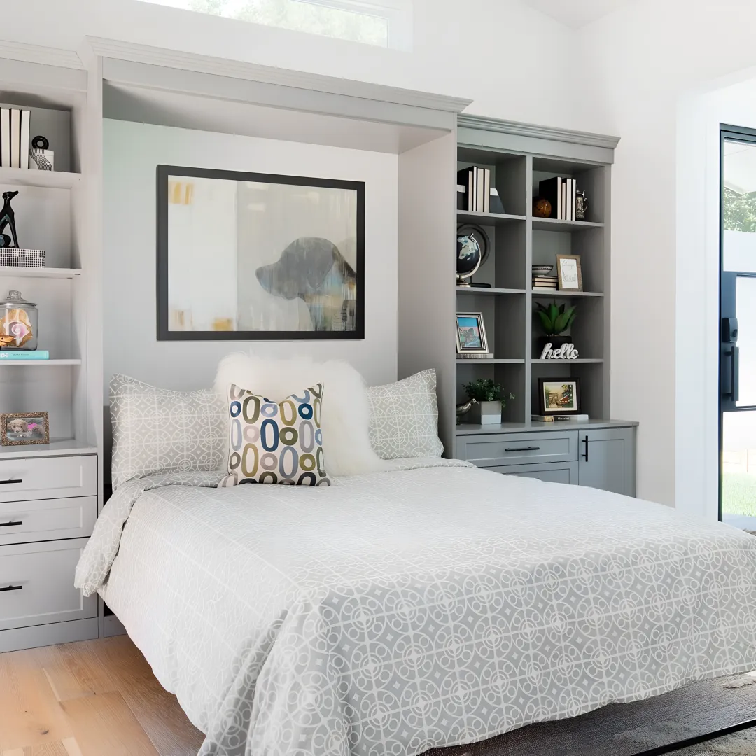 Custom Murphy bed folded down in a Denver guest room
