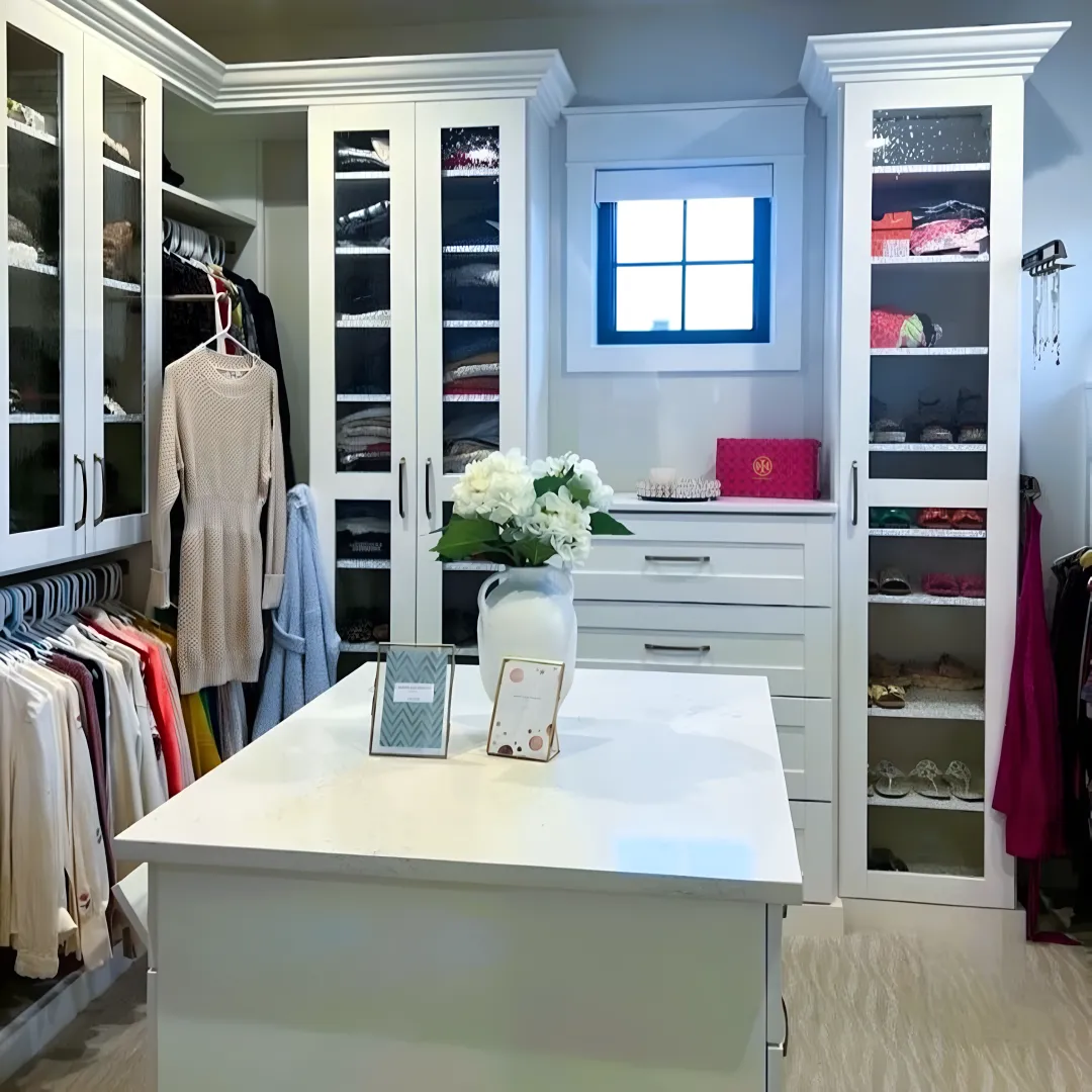 Custom walk-in closet with organized storage