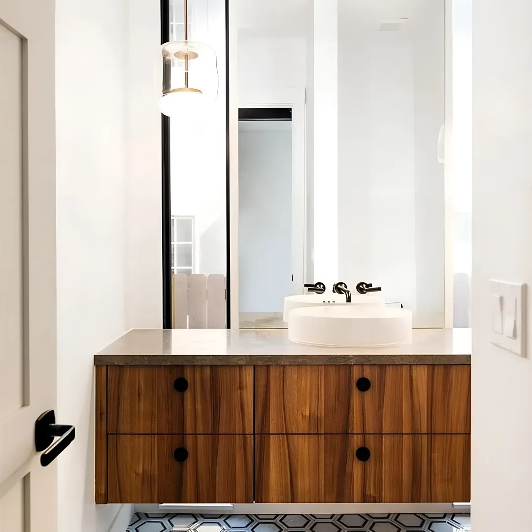 Custom walnut bathroom vanity with double sinks