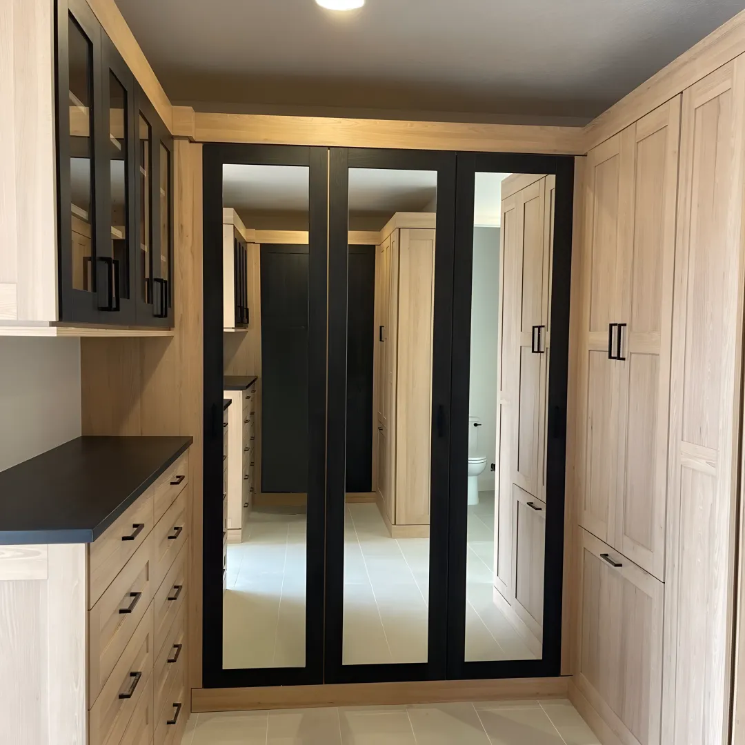 Custom sliding closet doors with built-in storage