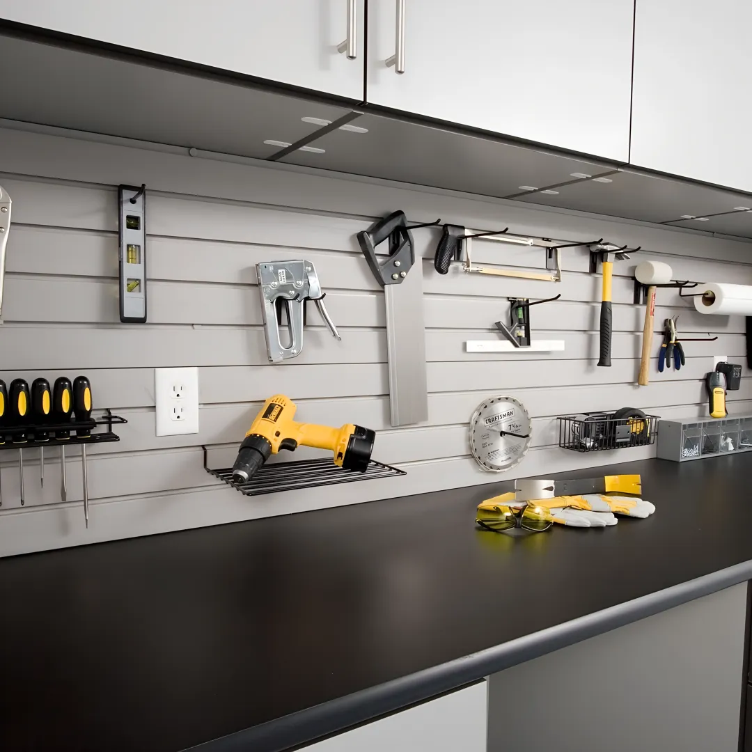 Designer reviewing custom workbench plans