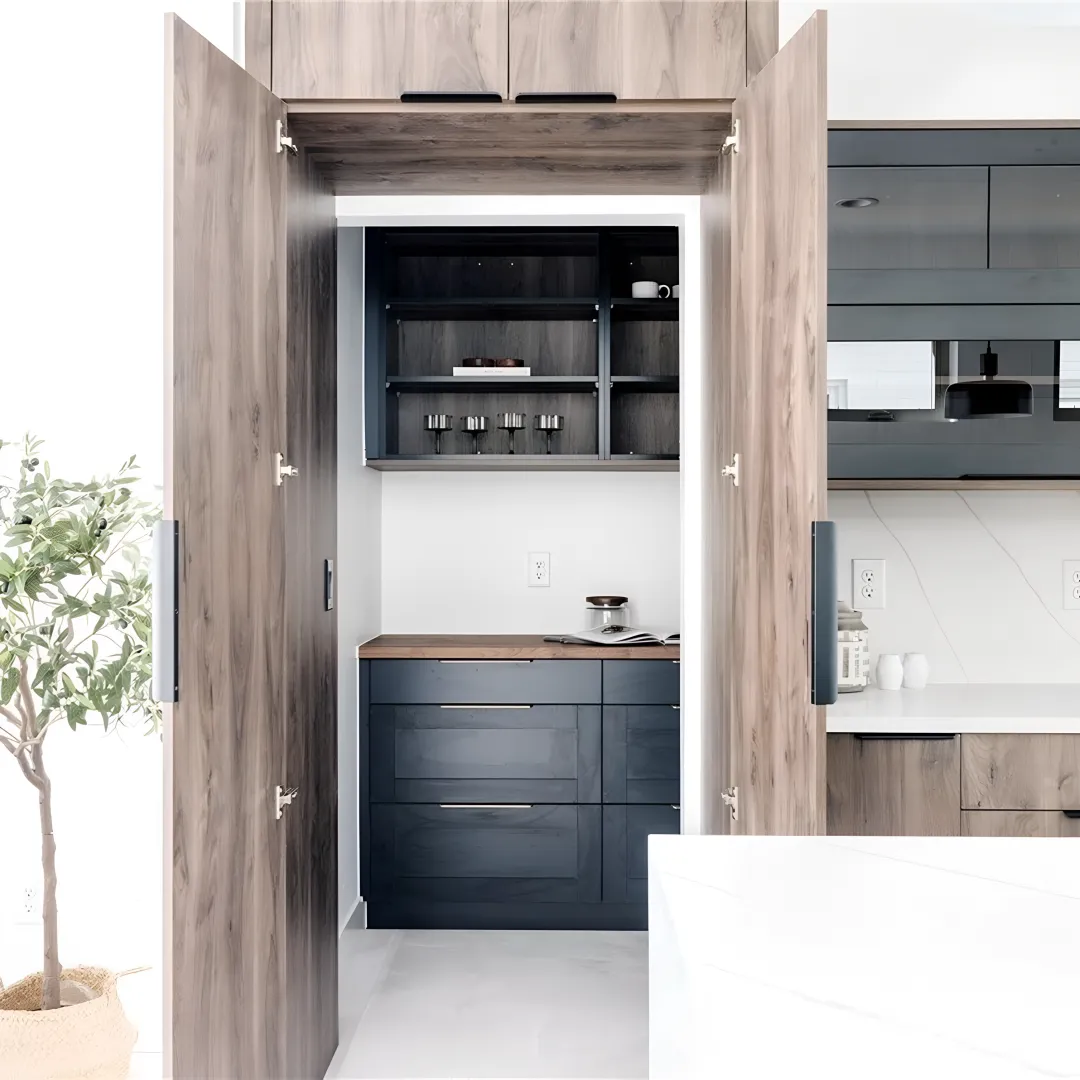 Designer reviewing custom mudroom cabinetry plans