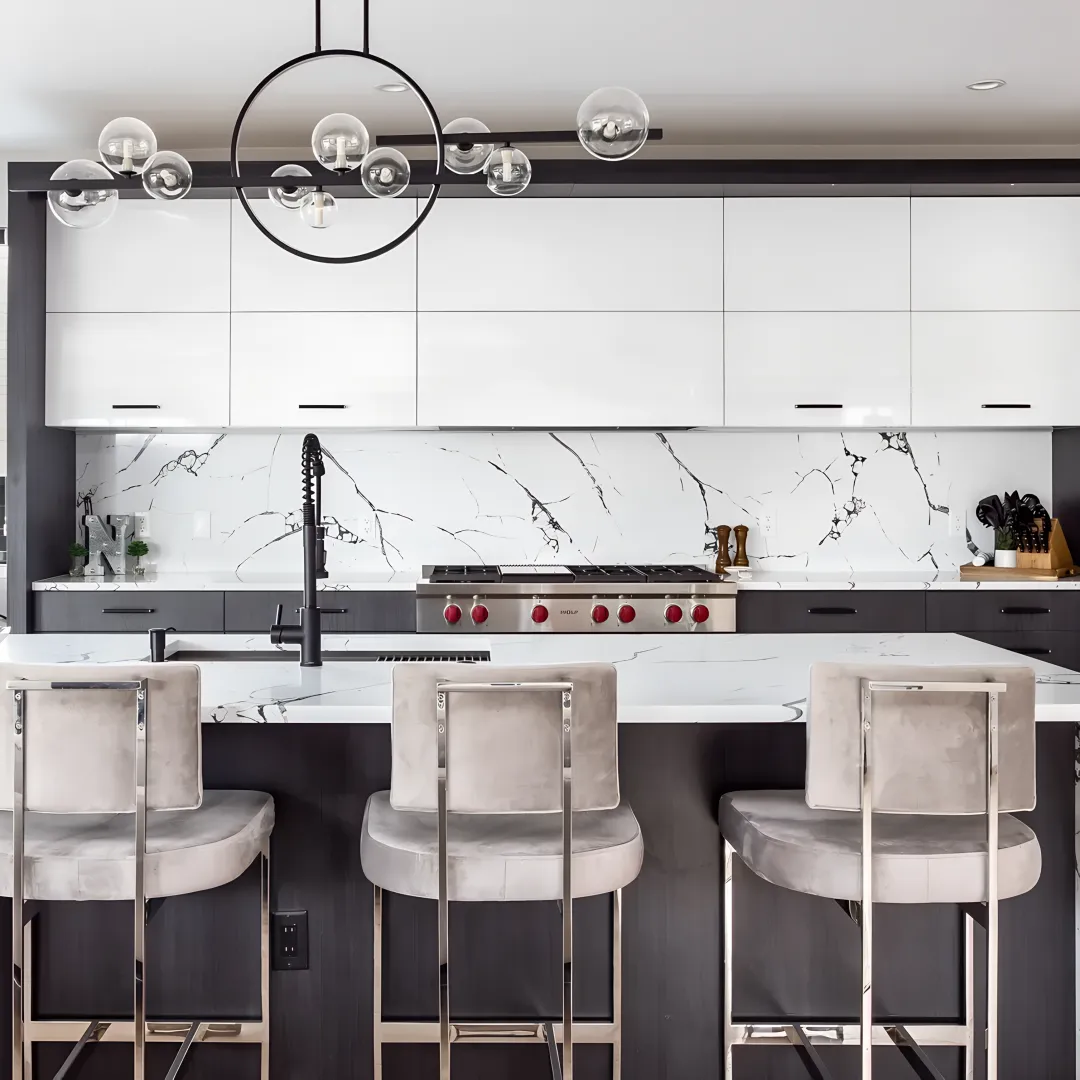 Designer reviewing luxury kitchen cabinet plans