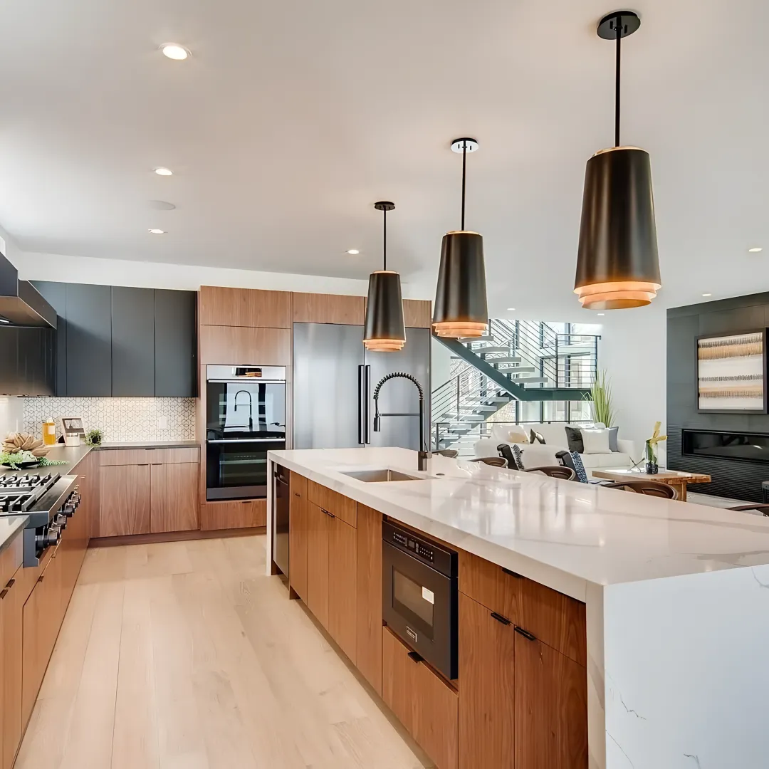 Custom walnut frameless kitchen cabinets