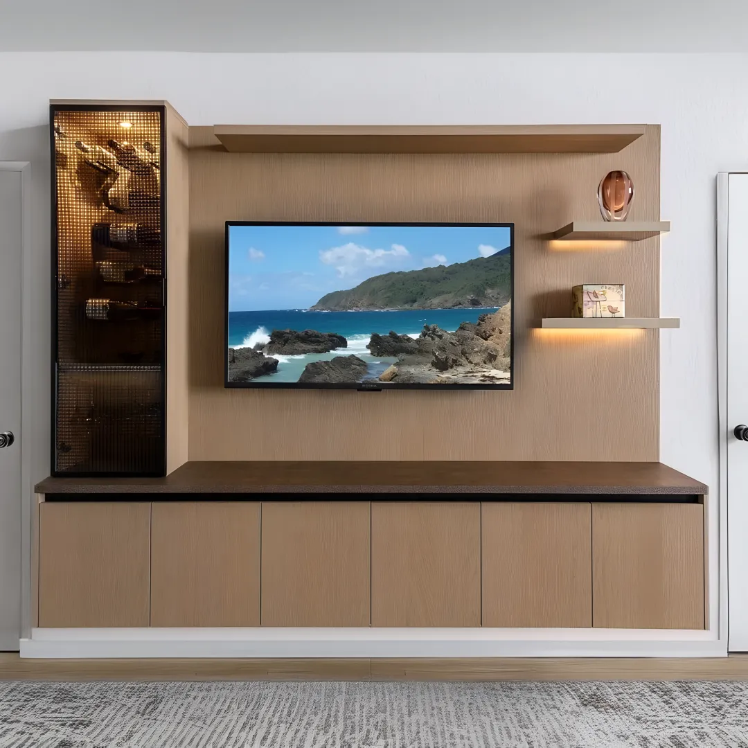 Custom floating TV cabinet in a modern living room