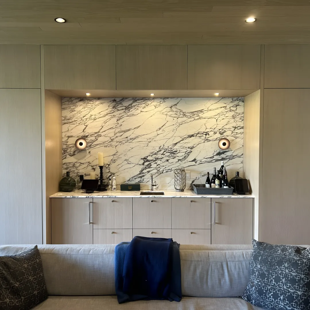 Custom living room alcove built-in cabinets and shelves
