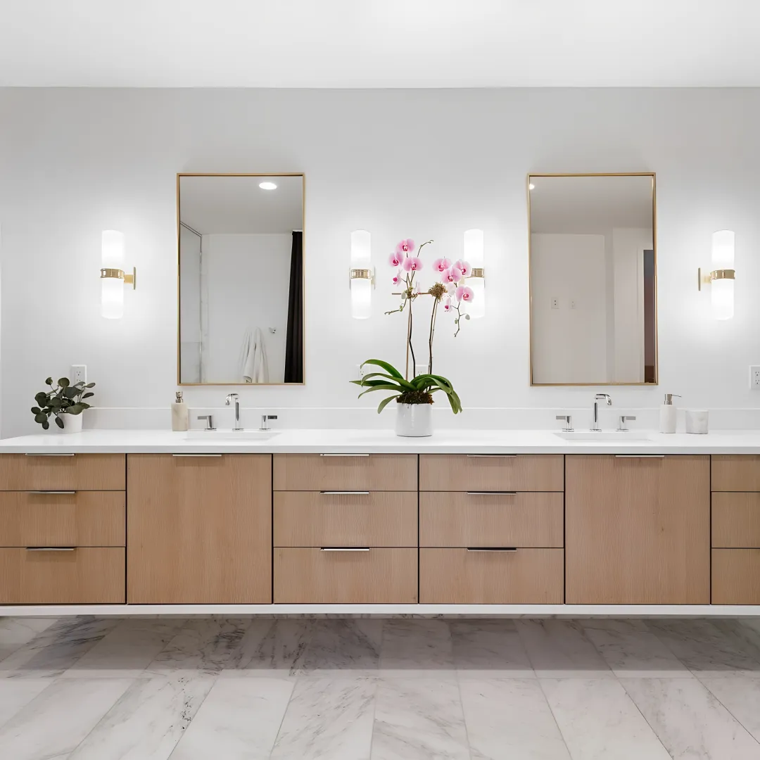Cabinet designer reviewing bathroom vanity plans