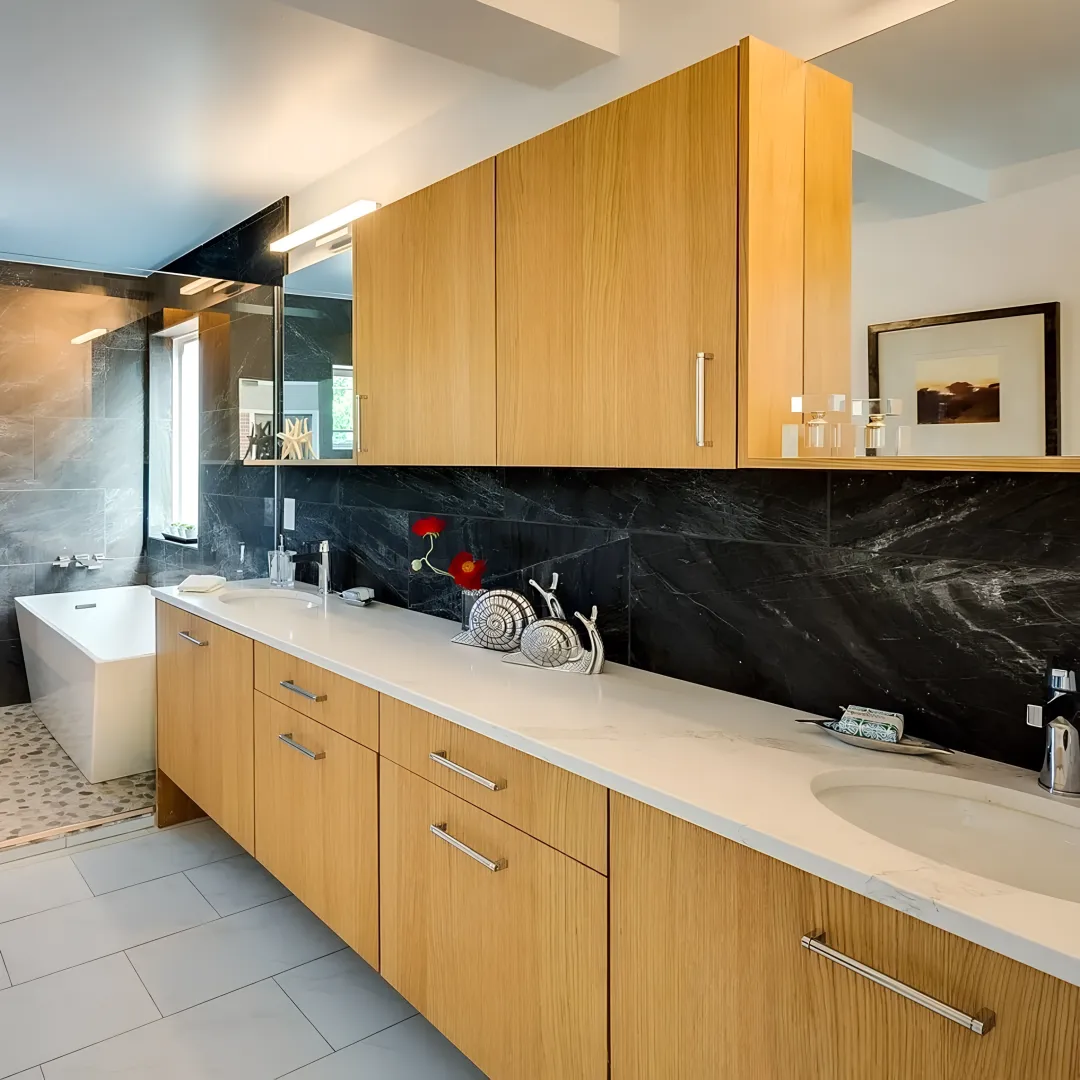 Custom corner bathroom vanity with sink