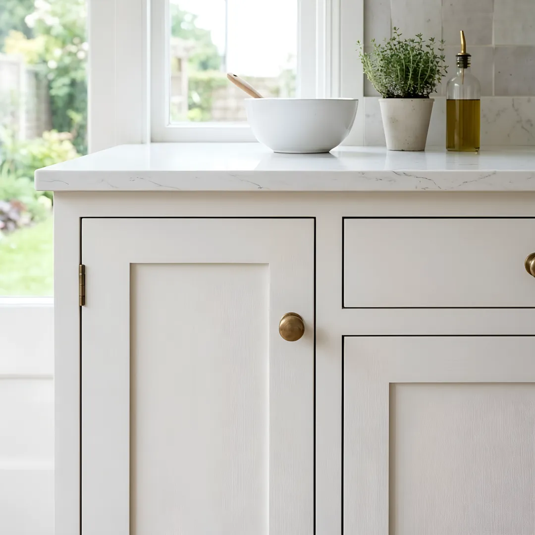 Cabinet designer reviewing custom inset kitchen cabinet plans