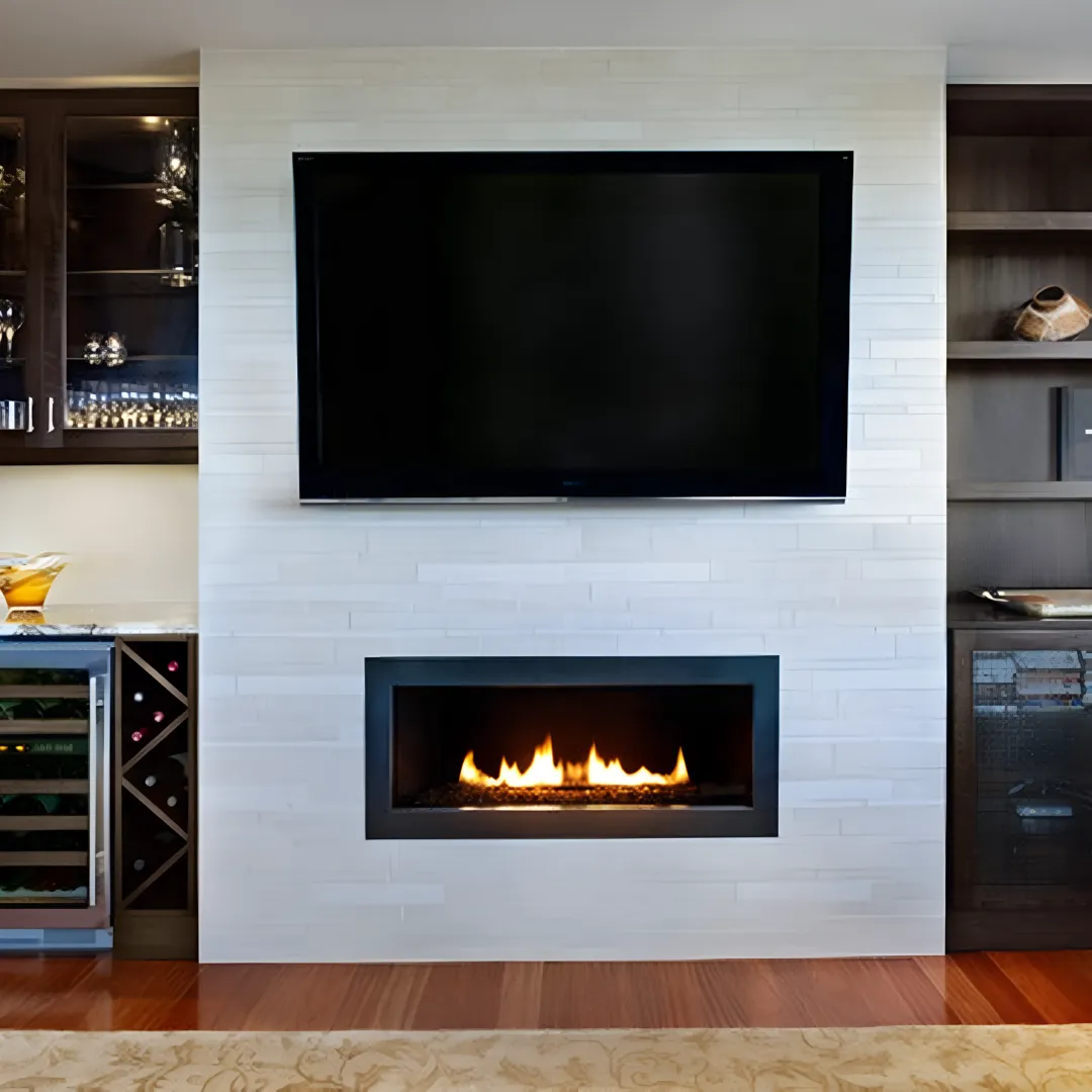 Designer reviewing fireplace media wall plans