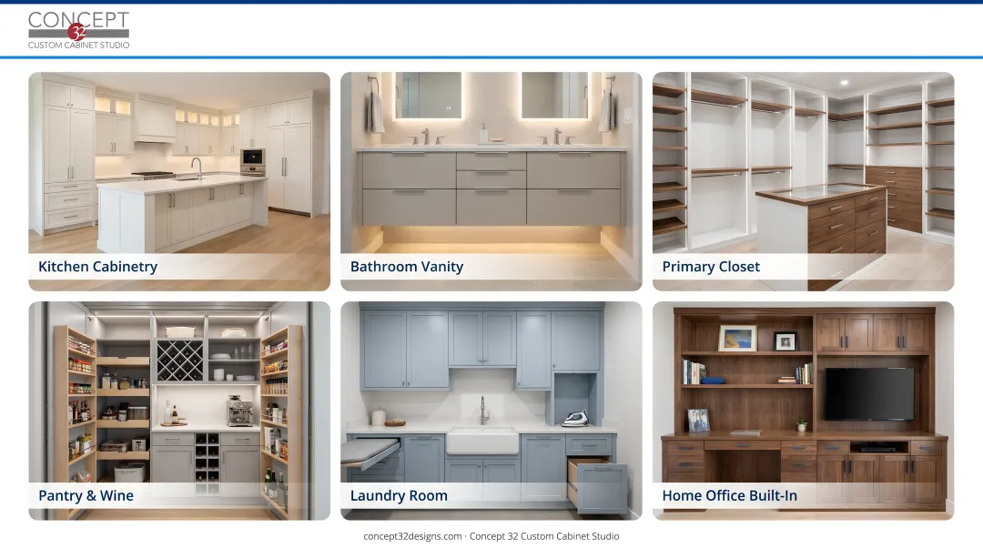 Concept 32 custom cabinetry showroom displaying finished kitchen and cabinet designs