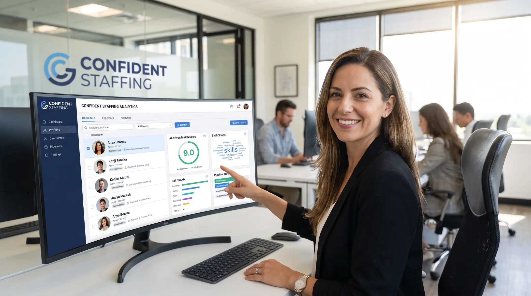 Confident Staffing recruiter screening candidate profiles using matching technology