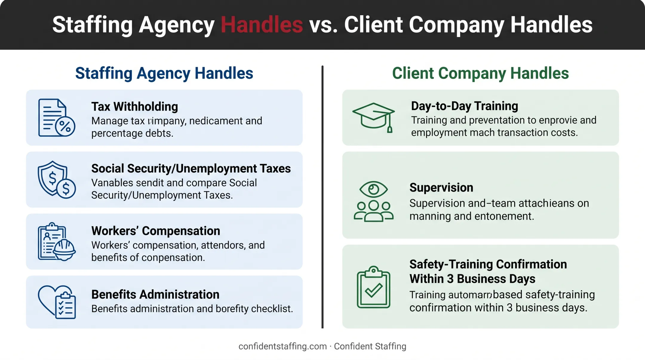 Employer of record responsibilities split between staffing agency and client