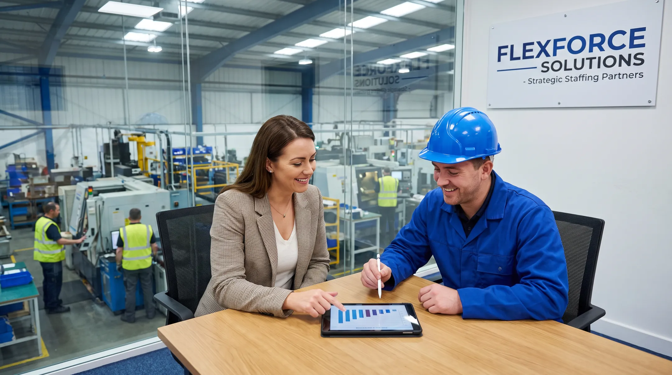 Staffing agency team supporting manufacturers with temp and direct-hire solutions