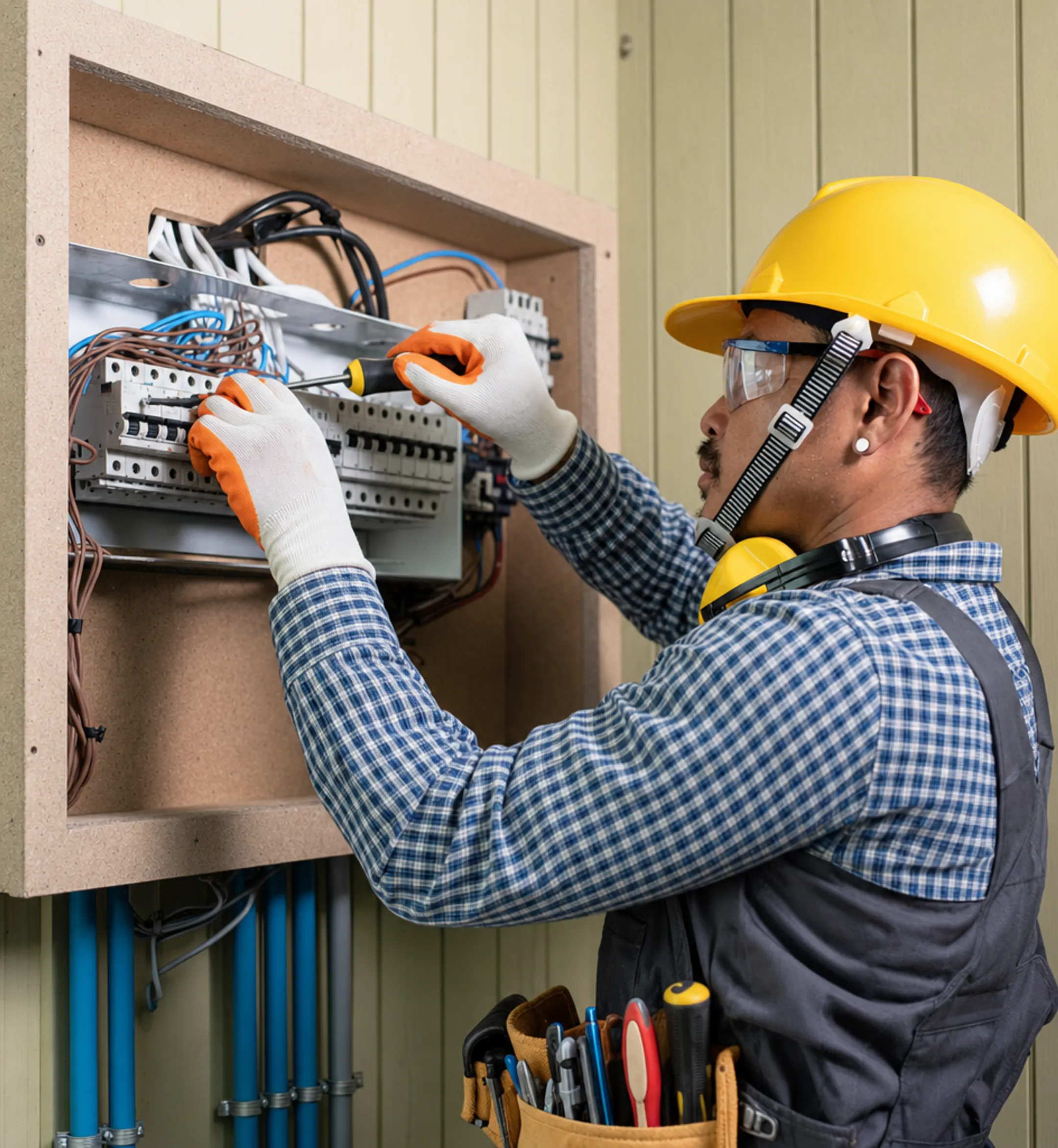 Skilled tradesperson electrician performing licensed electrical installation work