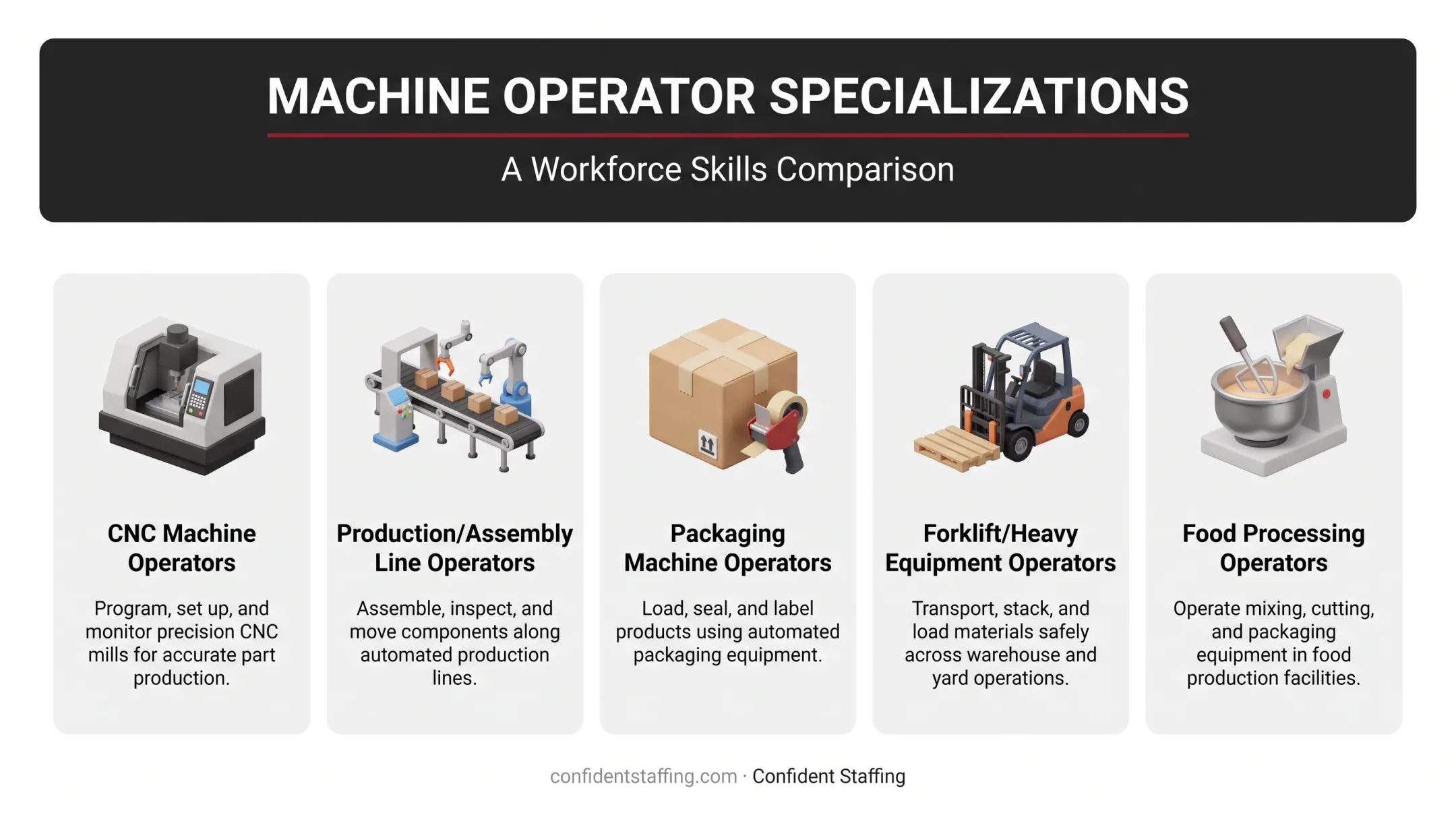Five types of machine operator roles across manufacturing industries comparison