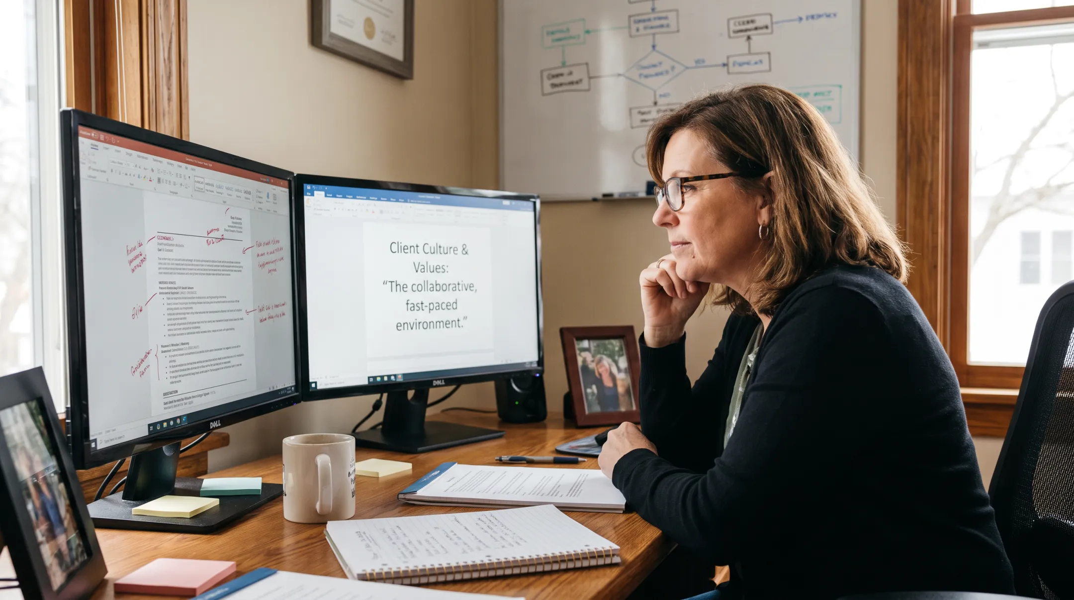 Staffing agency recruiter reviewing candidate profiles and client requirements