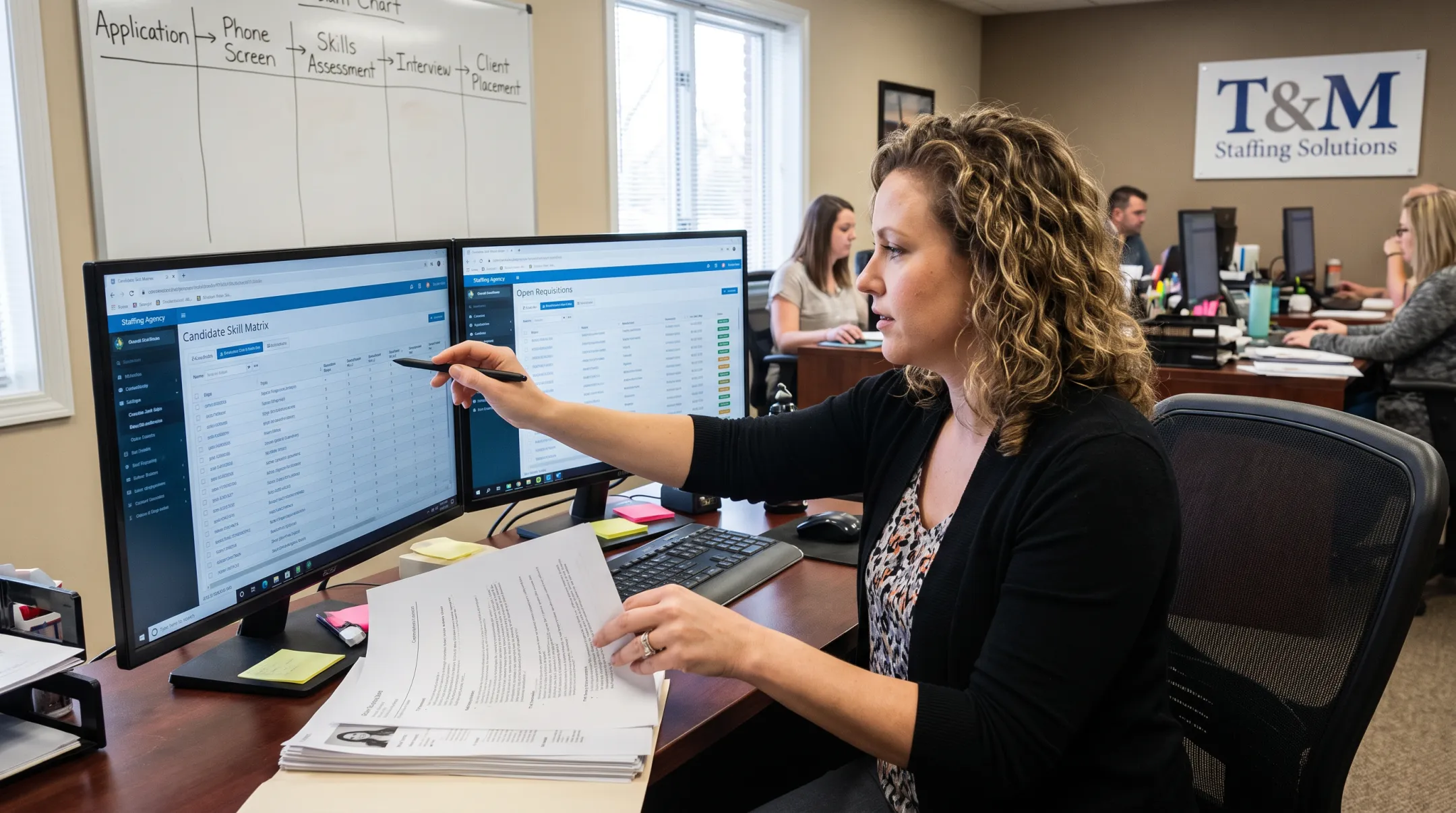 Staffing agency recruiter screening candidates for temporary job placement