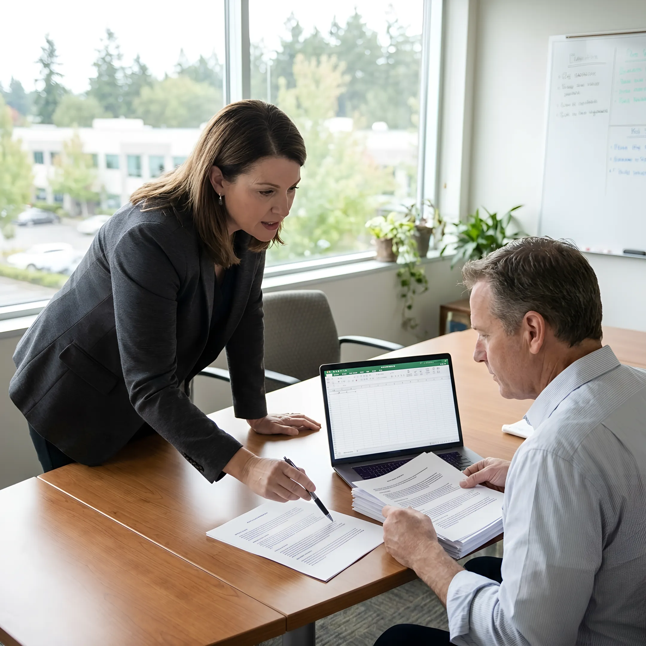Recruiter reviewing candidate profiles with employer