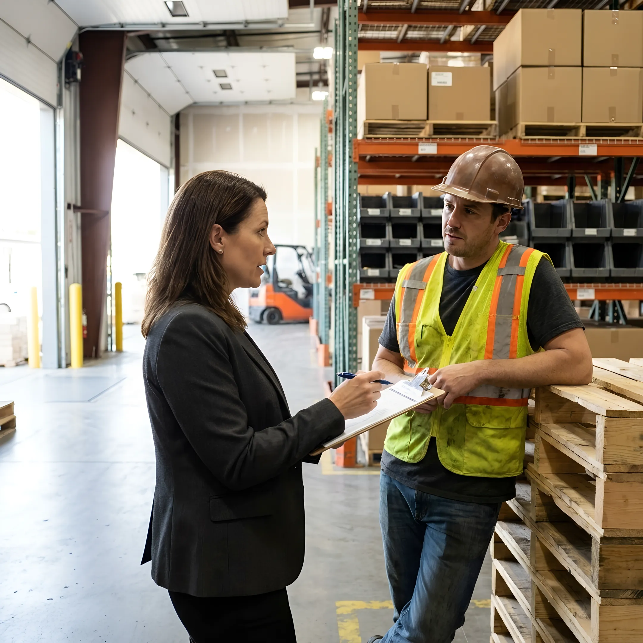 Staffing coordinator speaking with general labor worker