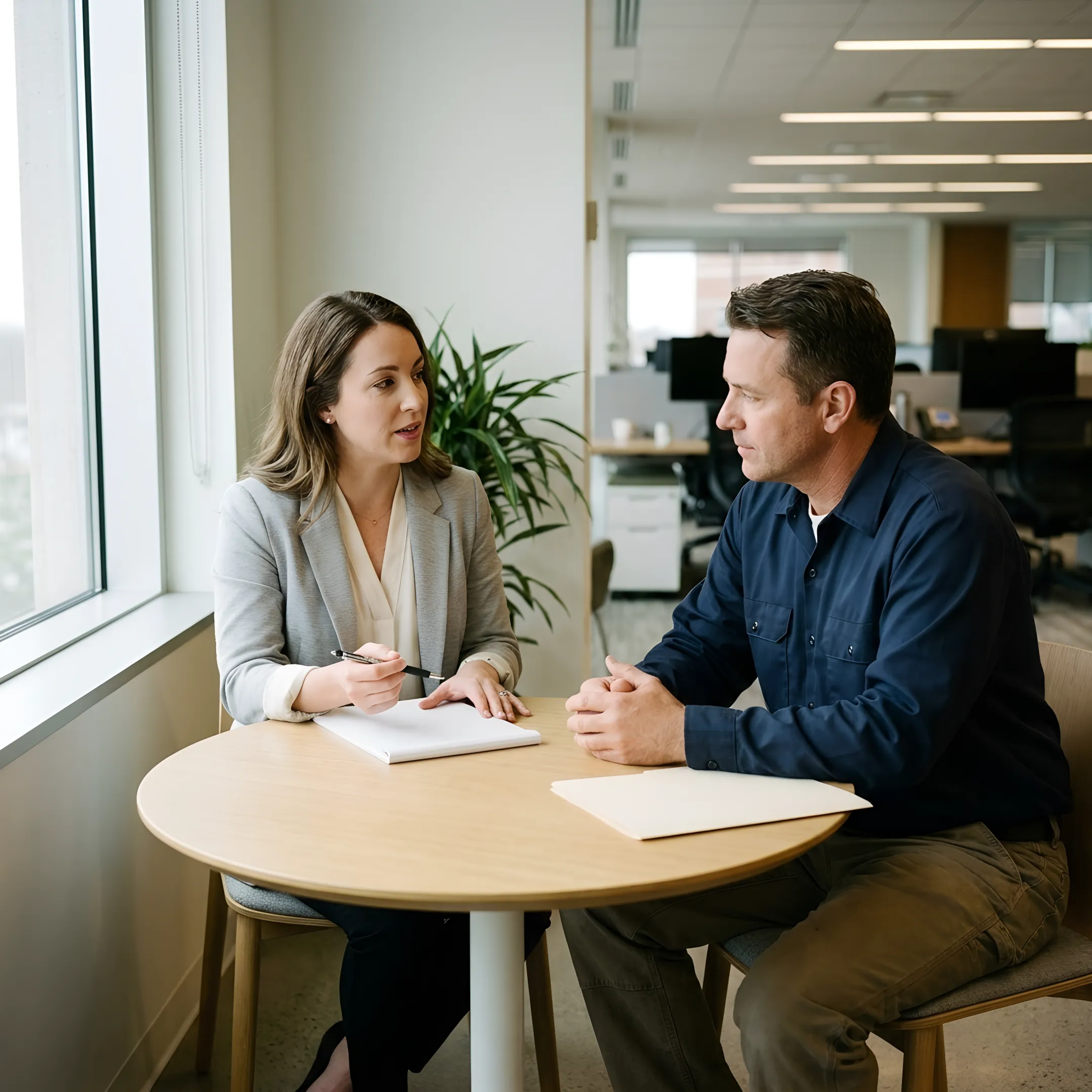 Recruiter meeting with industrial job candidate