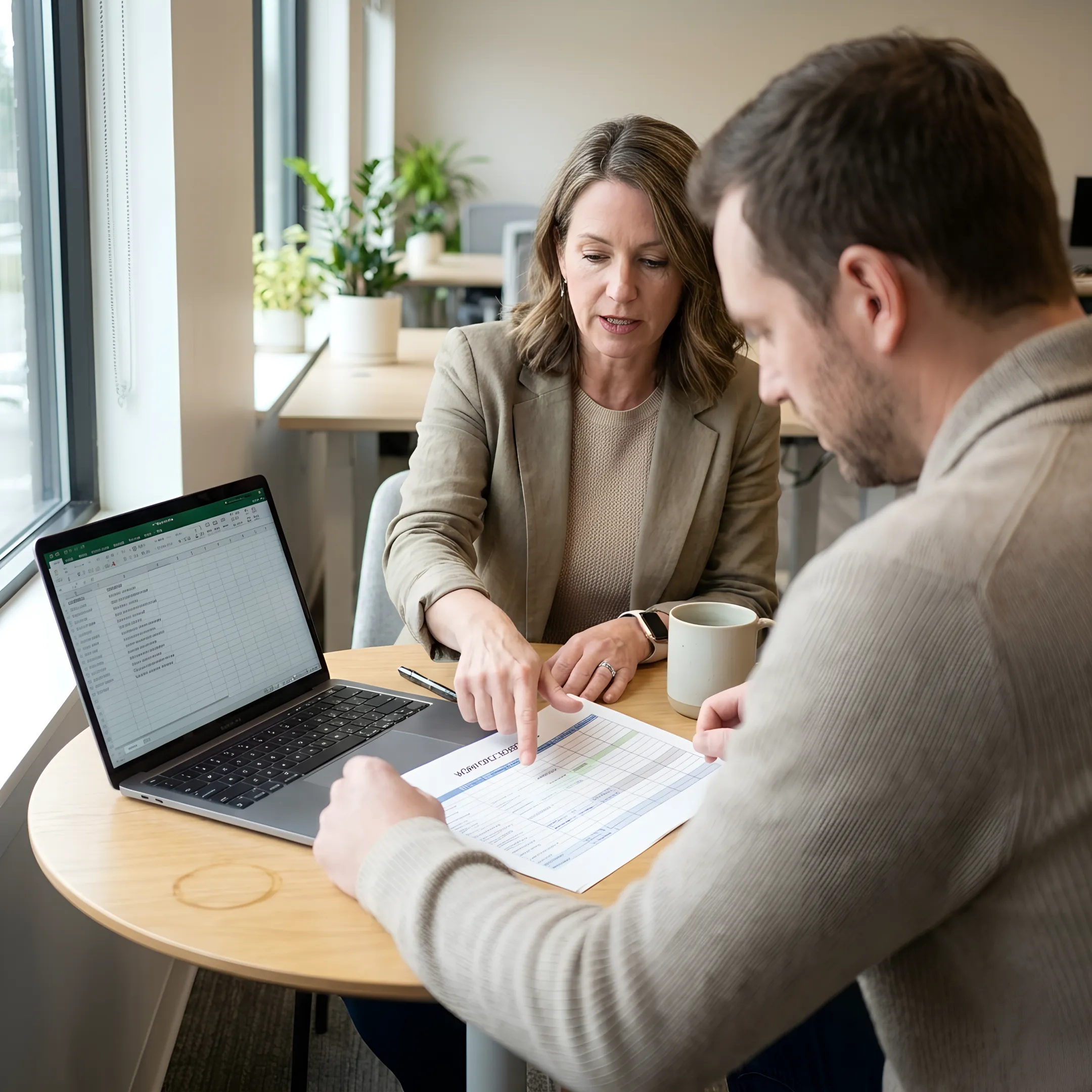 Recruiter reviewing candidate profiles with manager