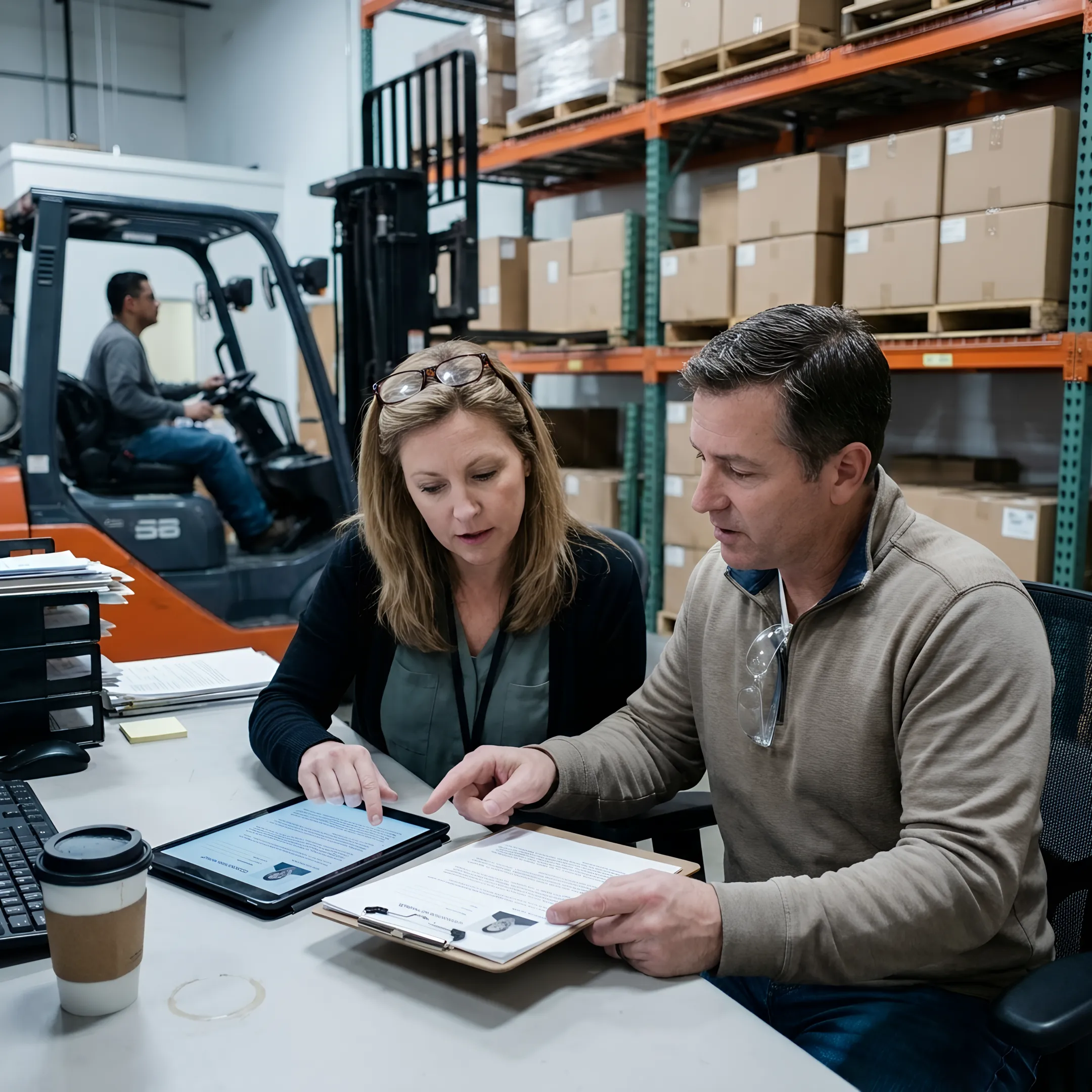 Staffing coordinator reviewing warehouse candidate qualifications