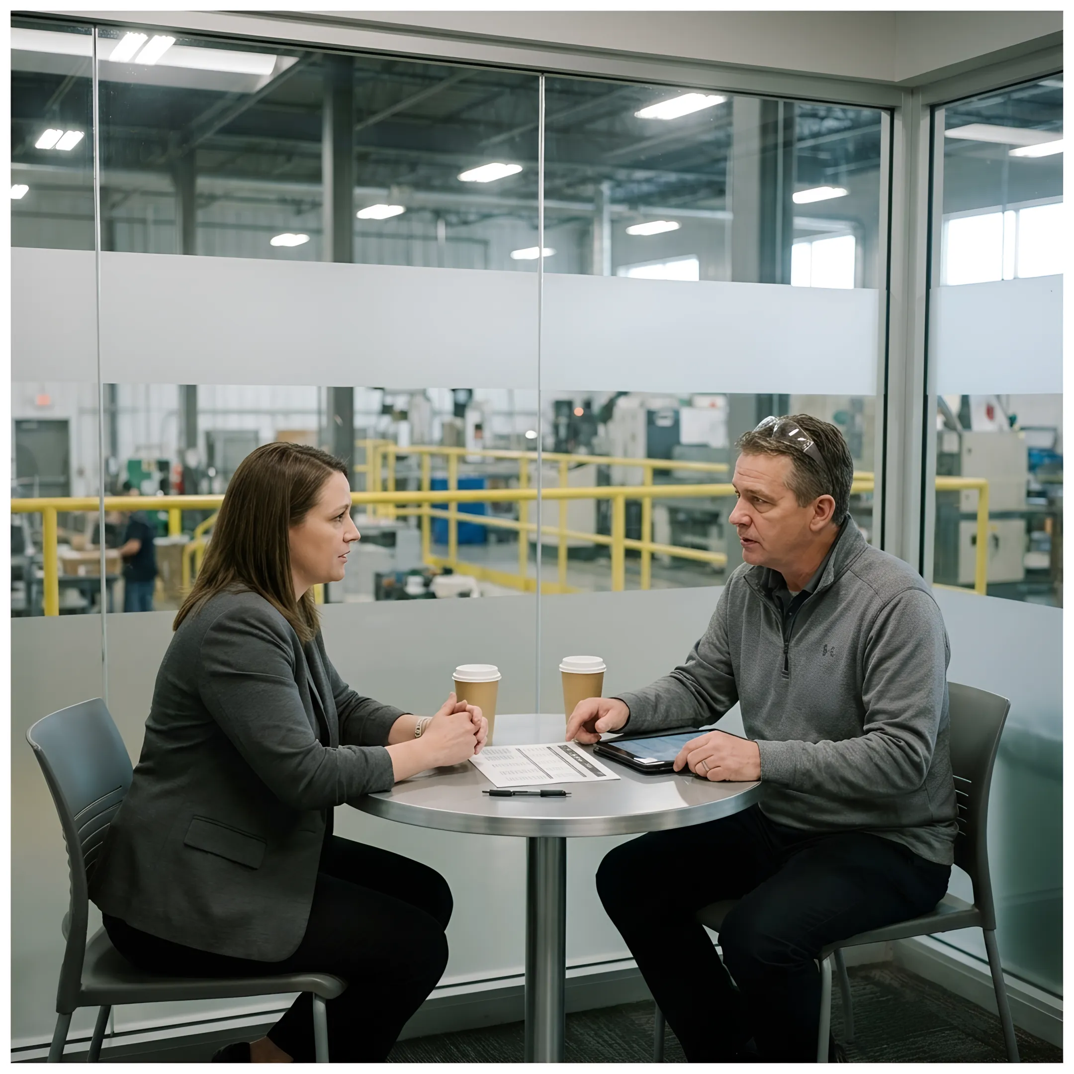 Staffing specialist meeting with industrial employer