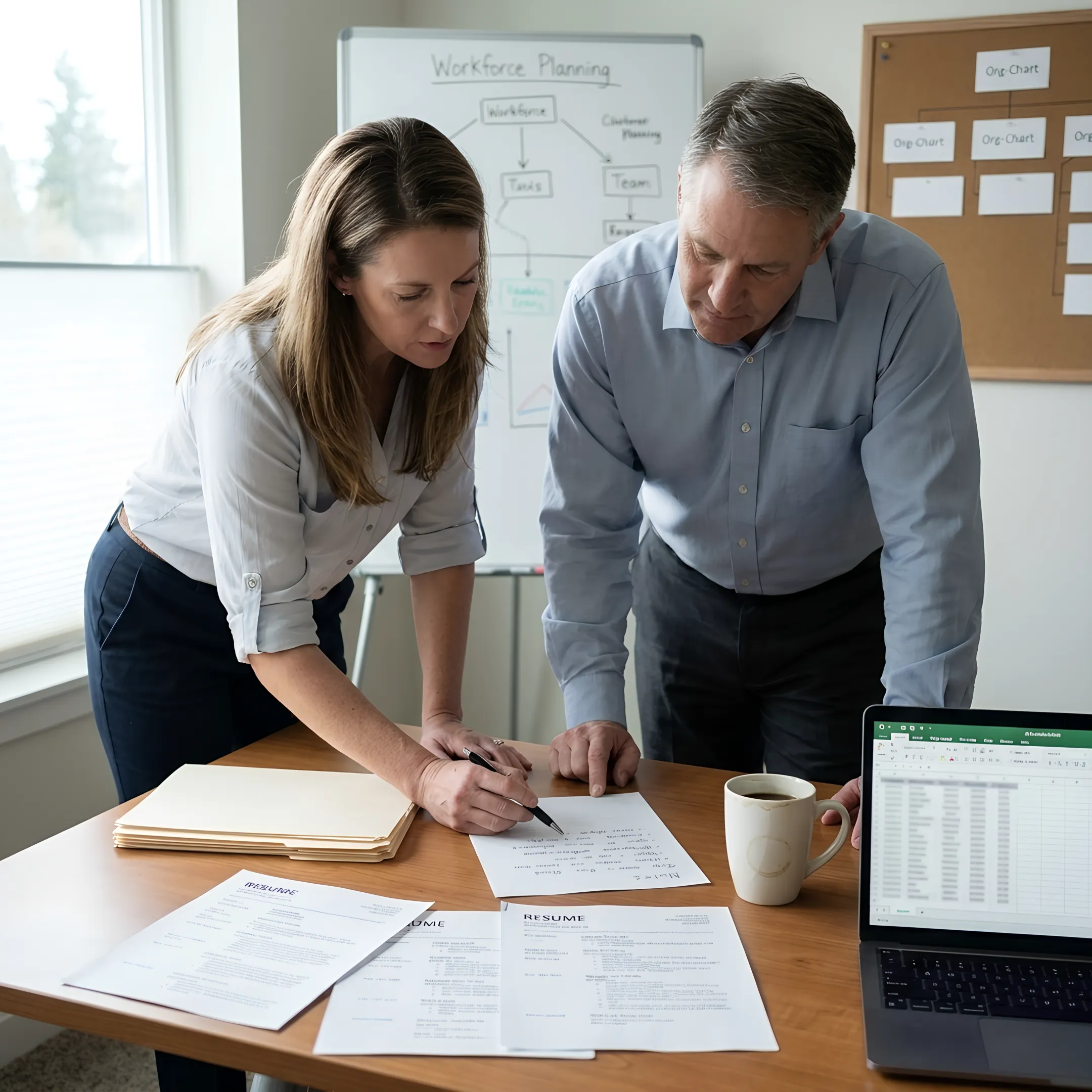 Staffing consultant reviewing candidates with employer