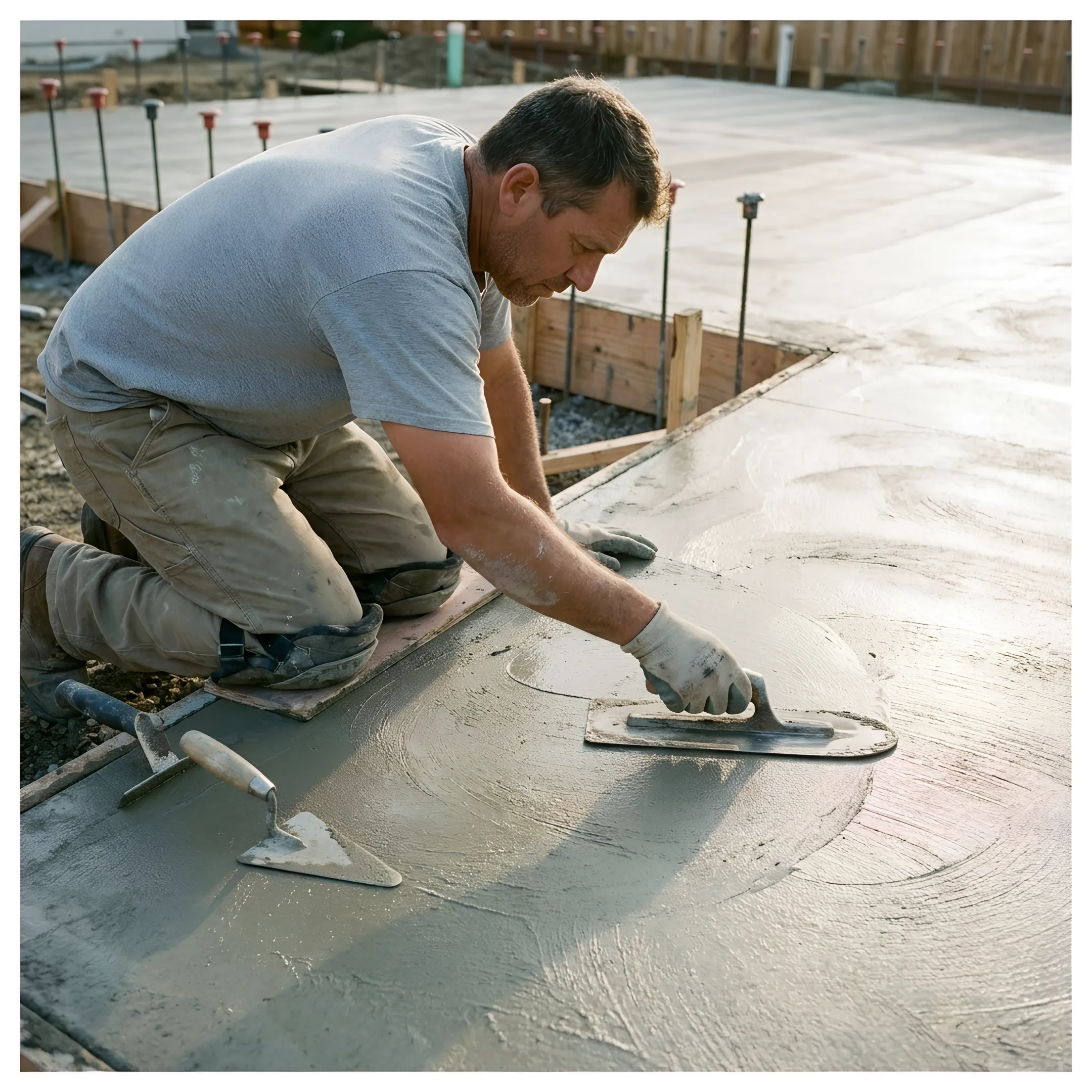 Construction worker finishing a concrete surface