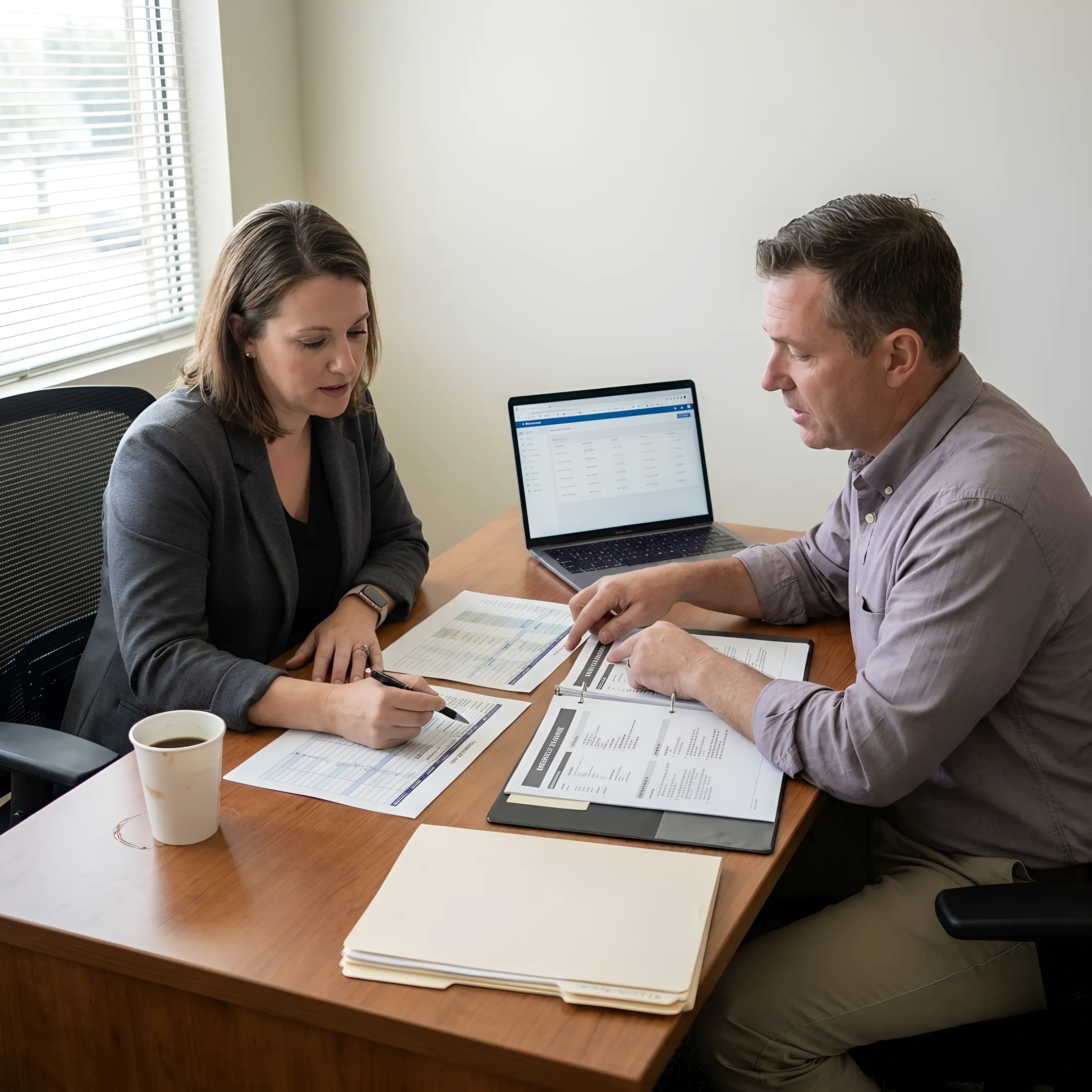 Recruiter discussing staffing needs with manager