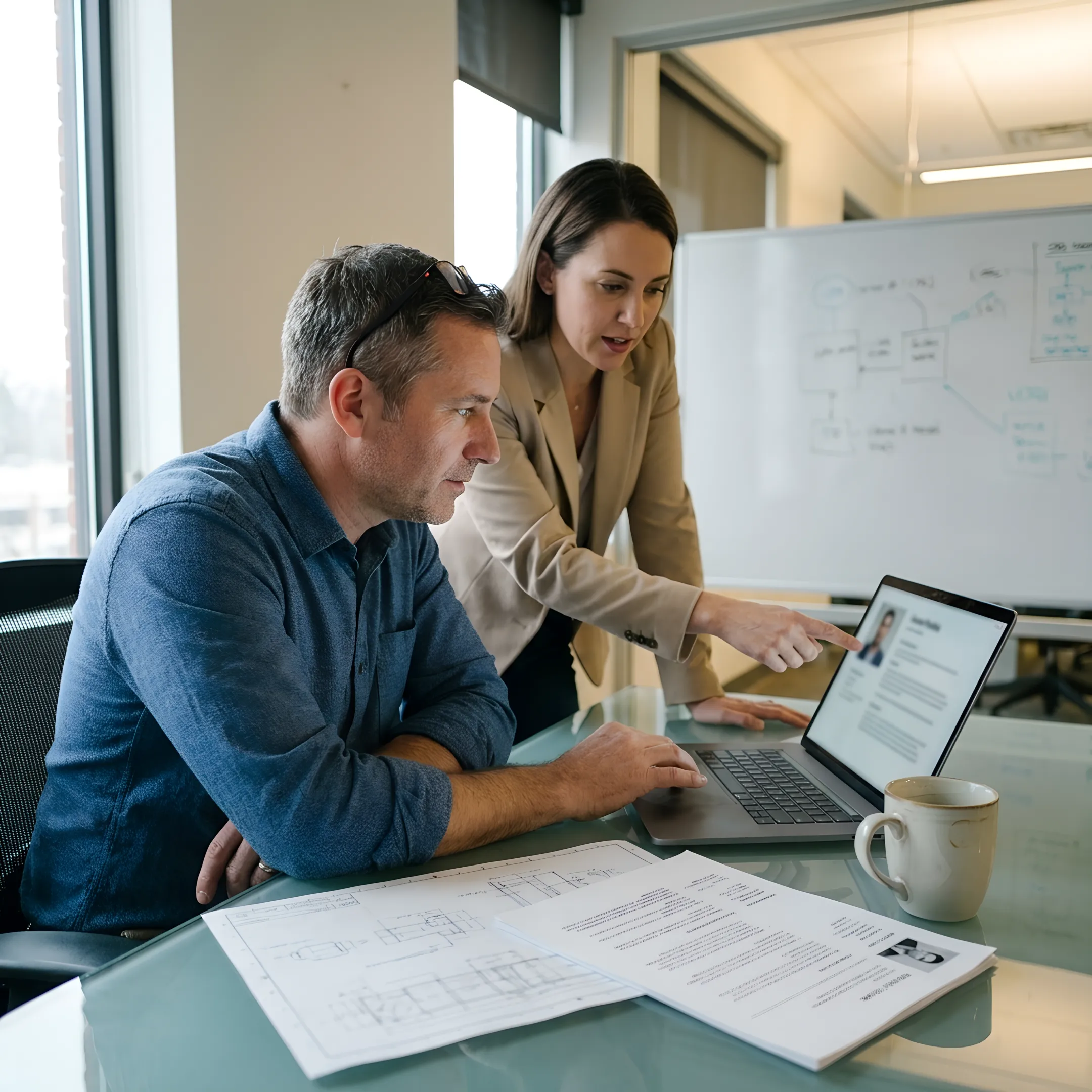Recruiter and technical manager reviewing candidate profile