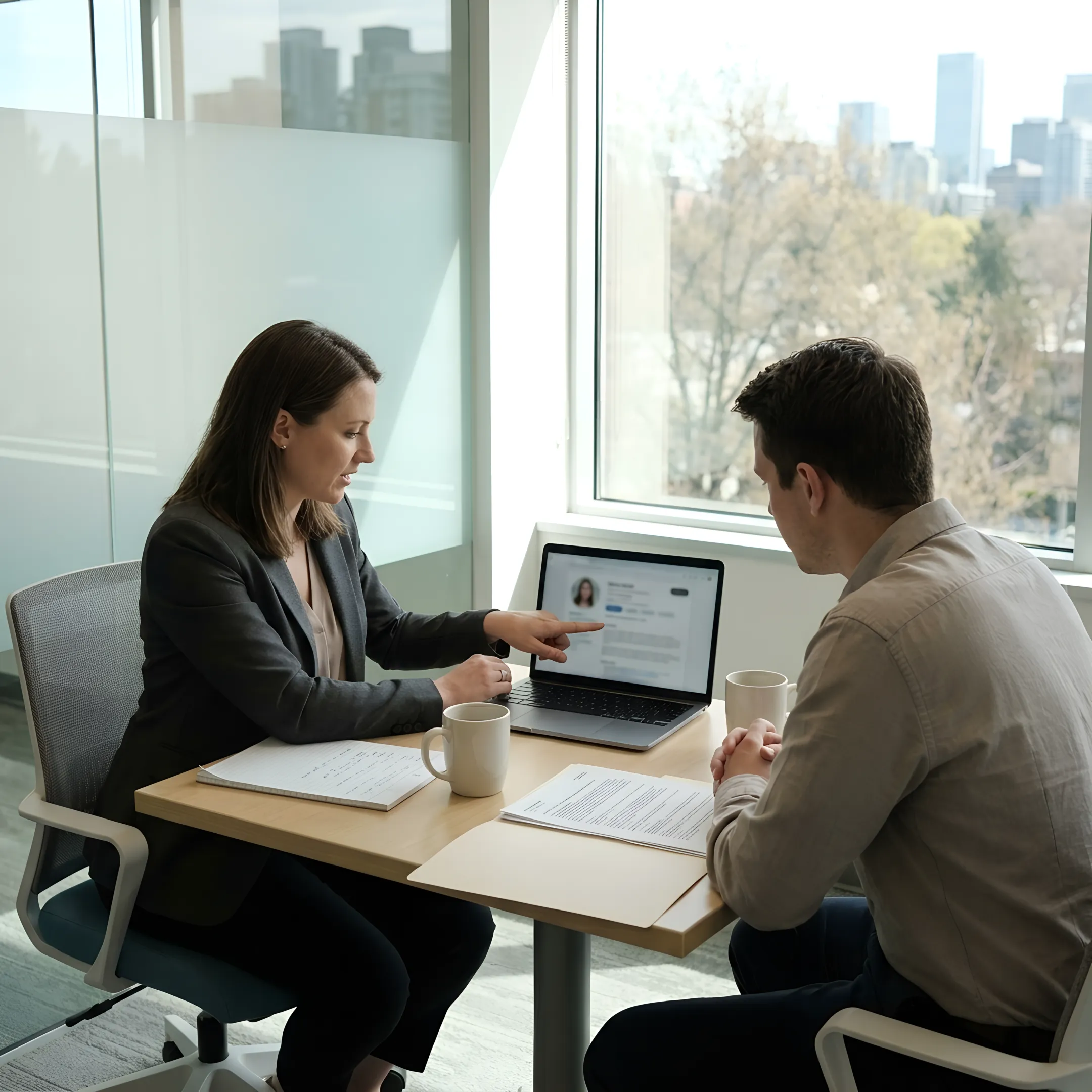 Recruiter reviewing candidate profiles with an employer