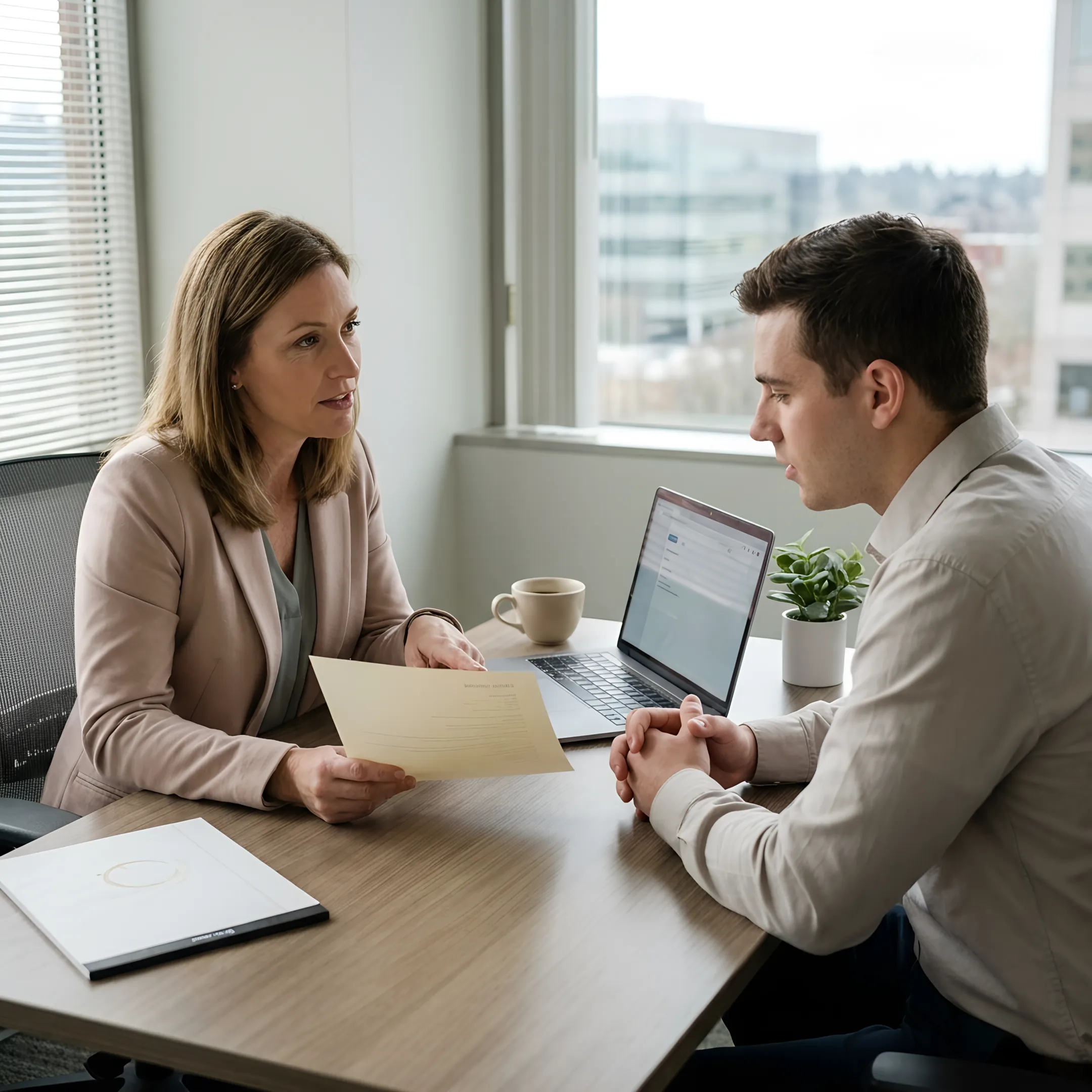 Recruiter interviewing a temporary job candidate
