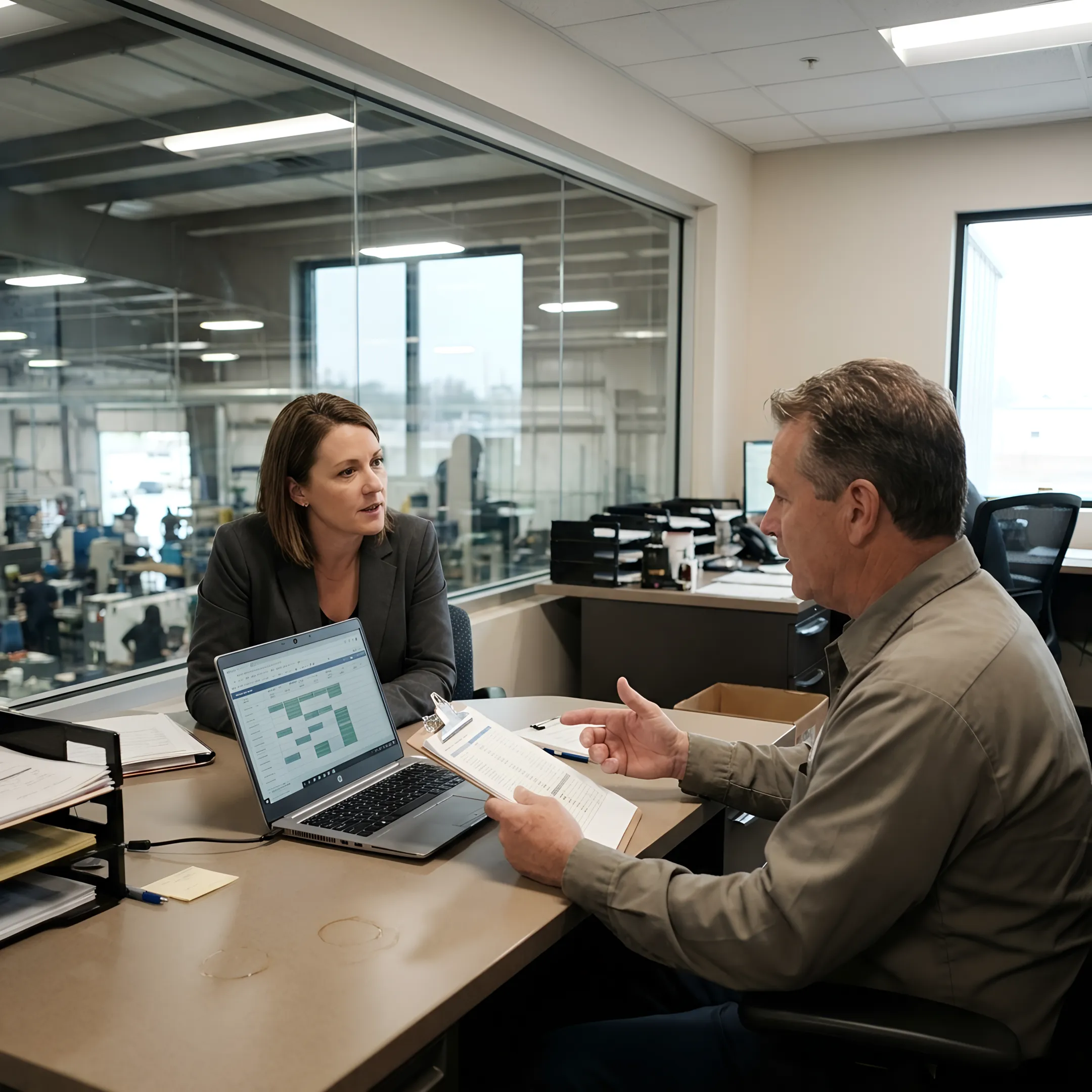 Staffing coordinator meeting with industrial manager